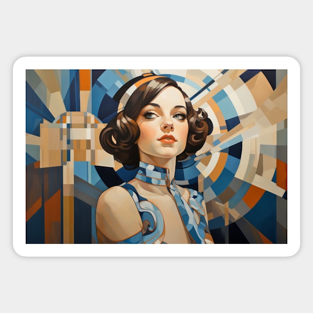 Beauty Woman Retro Abstract Colorful Painting Magnet by Cubebox